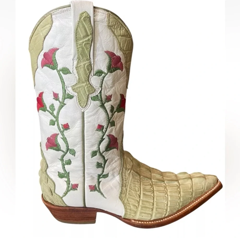 Botas Aguila Real Crocodile Boots Green Floral Leather Women’s Size 4.5